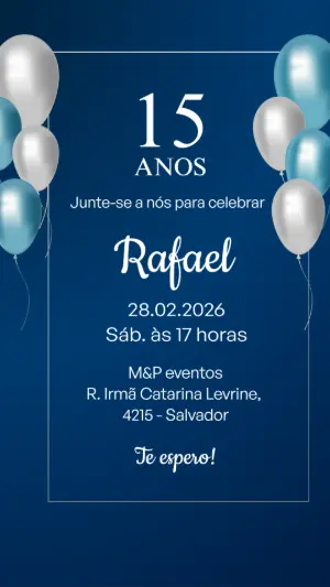 Convite de 15 Anos Masculino Azul Elegante para Editar
