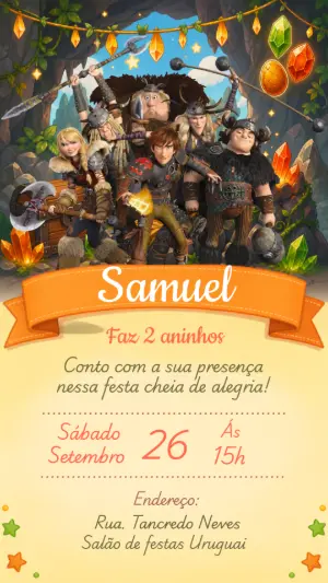 Convite de Aniversário Como Treinar o Seu Dragão Editável
