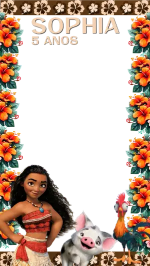 Moldura para Storiies Aniversário Moana Tropical Editável