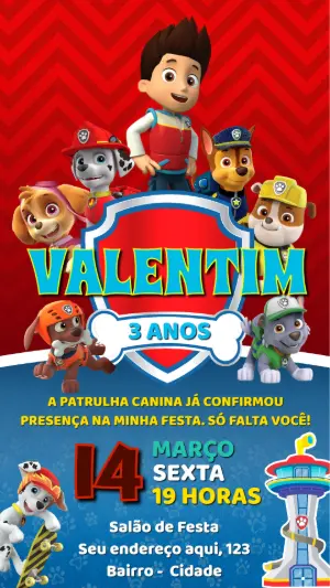 Invito di compleanno Paw Patrol – Statico – Convite digital - Edite você mesmo