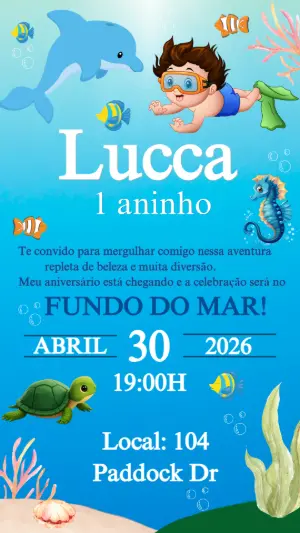 Convite de aniversário Fundo do Mar menino para editar online