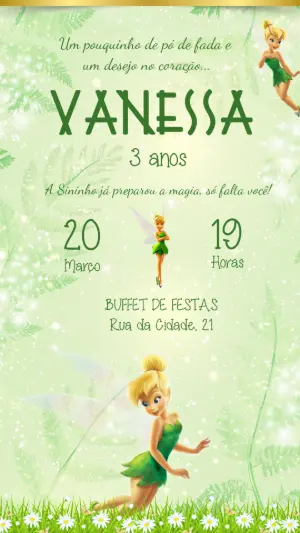 Convite de Aniversário Sininho (Tinker Bell) Editável