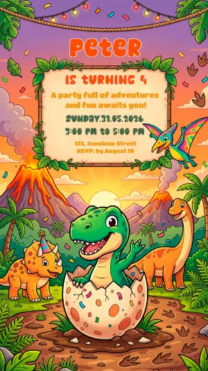 Invitación de cumpleaños Dinosaurio – Estático – Alegria no ar