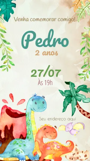 Convite Aniversário Dinossauro Baby para Editar Online