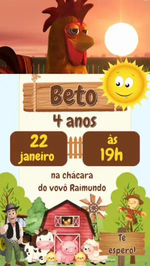 Convite Animado Fazendinha Infantil para Editar Online