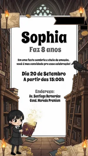 Convite de Aniversário Wandinha Addams para Editar Online