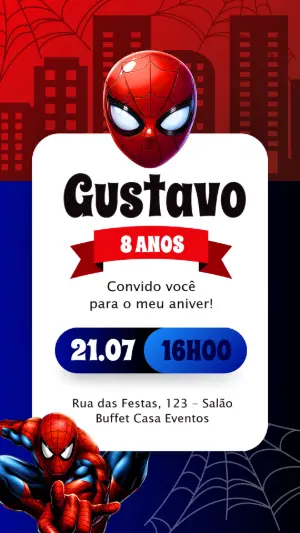 Convite de Aniversário Homem-Aranha Moderno para Editar
