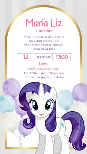 Convite Editável Aniversário My Little Pony Rarity Lilás