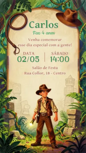 Convite de Aniversário Aventura na Selva Editável