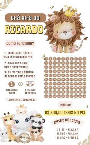 Convite Chá Rifa Leãozinho Safari para Editar Online