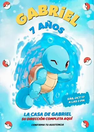 Invitación de Cumpleaños de Squirtle Pokémon para Editar