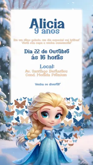 Convite de Aniversário Frozen com Elsa para Editar Online