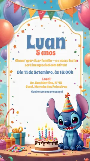 Invitación de cumpleaños Stitch – Estático – CollorGraph Convites