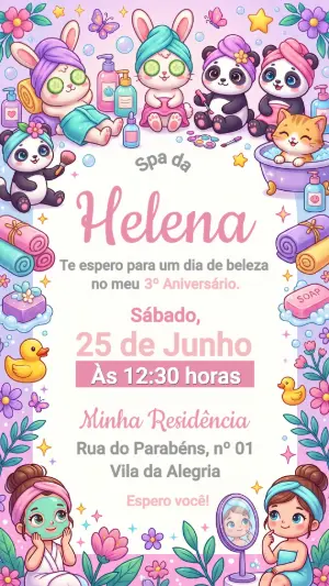 Convite de Aniversário Infantil Tema Spa Day para Editar