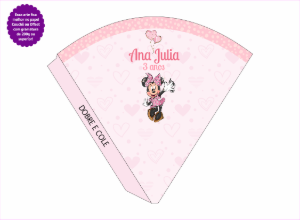 Cone de Aniversário Minnie Mouse Rosa para Editar Online