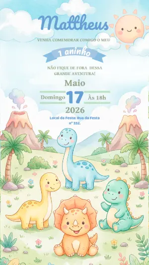 Invitación de cumpleaños Dinosaurio – Estático – Alegria no ar