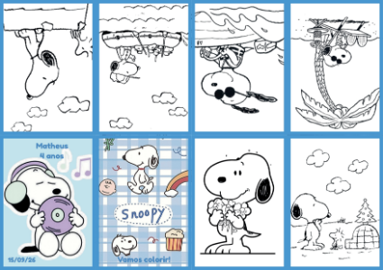 Modelo de Livrinho de Colorir Snoopy para Lembrancinha Editável
