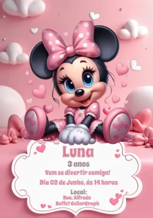 Convite Aniversário Minnie Baby Rosa para Editar Online