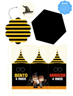 Centro de Mesa Harry Potter Editável para Aniversário Duplo