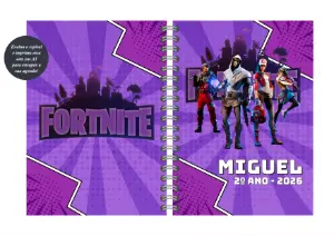 Capa de Agenda Fortnite com Personagens para Editar Online