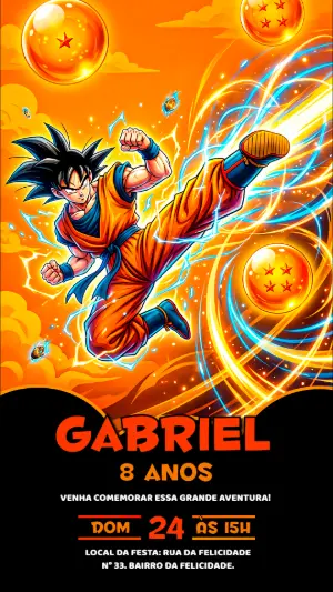 Convite de Aniversário Dragon Ball Z Goku Editável