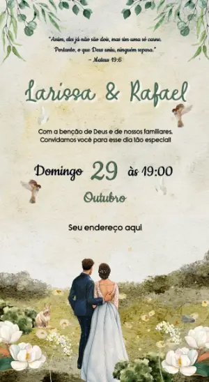 Convite de Casamento Rústico Aquarela Verde para Editar