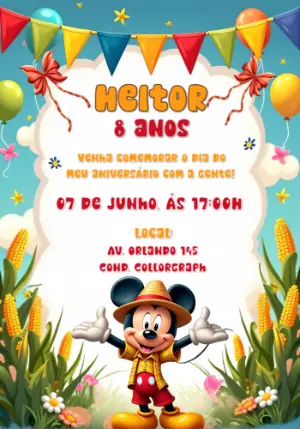 Convite de Aniversário Mickey Fazendeiro para Editar Online