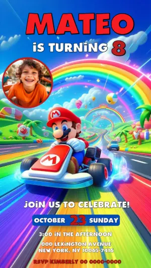 Vibrant Mario Kart Birthday Invitation Template to Edit