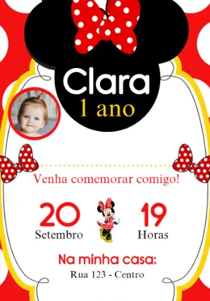 Convite Aniversário Minnie Vermelha com Foto para Editar Online