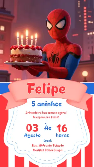 Convite de Aniversário Homem-Aranha 3D para Editar Online