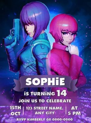 Ghost in the Shell Anime Birthday Invitation Template