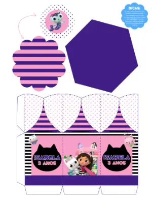 Centro de Mesa Editável A Casa Mágica da Gabby para Aniversário