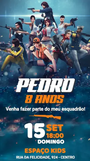 Convite de Aniversário Free Fire Editável para Meninos