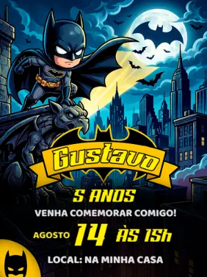Convite de Aniversário Batman Chibi para Editar