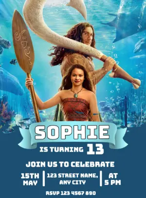 Moana Live-Action Birthday Invitation Editable Template