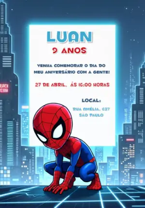 Convite Aniversário Homem Aranha para Editar Online