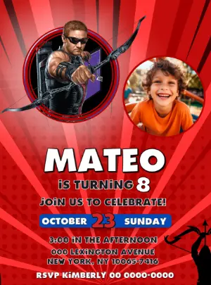 Hawkeye Superhero Birthday Invitation Editable Template
