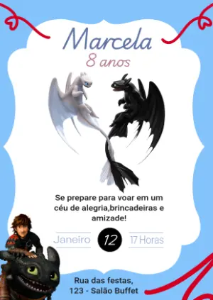 Convite de Aniversário Como Treinar Seu Dragão para Editar