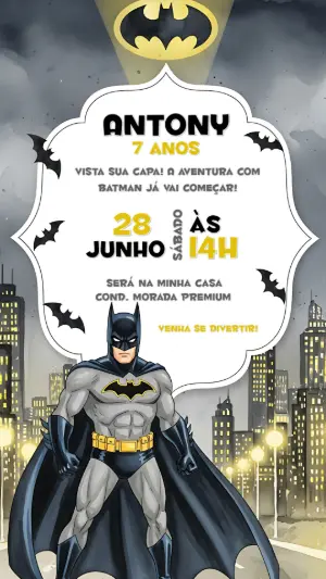 Convite de Aniversário Batman para Editar e Imprimir