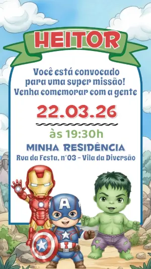 Convite de Aniversário Vingadores Baby Fofo para Editar