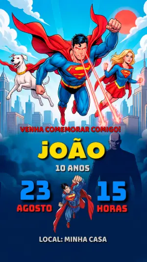Convite de Aniversário Superman, Supergirl e Krypto para Editar