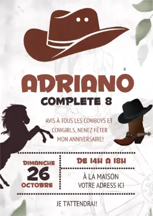 Invitation Anniversaire Cowboy Thème Western | Modèle Éditable