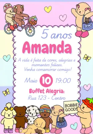 Convite de Aniversário Bobbie Goods Fofo Editável