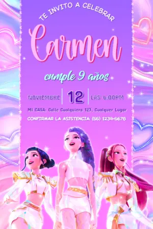 Invitación de Cumpleaños K-pop Guerreras para Editar