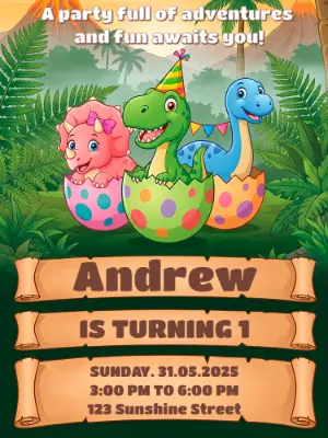 Invitación de cumpleaños Dinosaurio – Estático – Alegria no ar