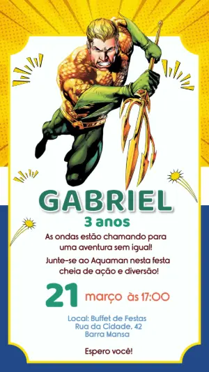 Convite de Aniversário Aquaman Super-Herói para Editar