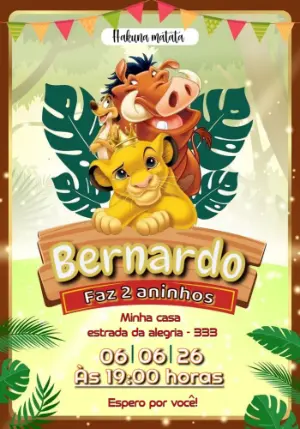 Convite de Aniversário Rei Leão com Simba Editável Online