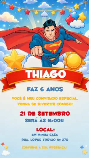 Convite Digital Superman: Modelo Editável para Aniversário