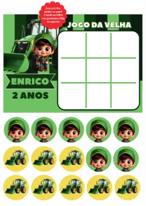 Jogo da Velha Aniversário Tema Trator para Editar Online