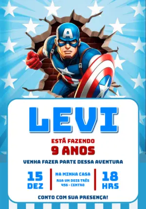 Convite de Aniversário Capitão América para Editar Online